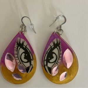 Vibrant Pink and Gold Eye Motif Earrings